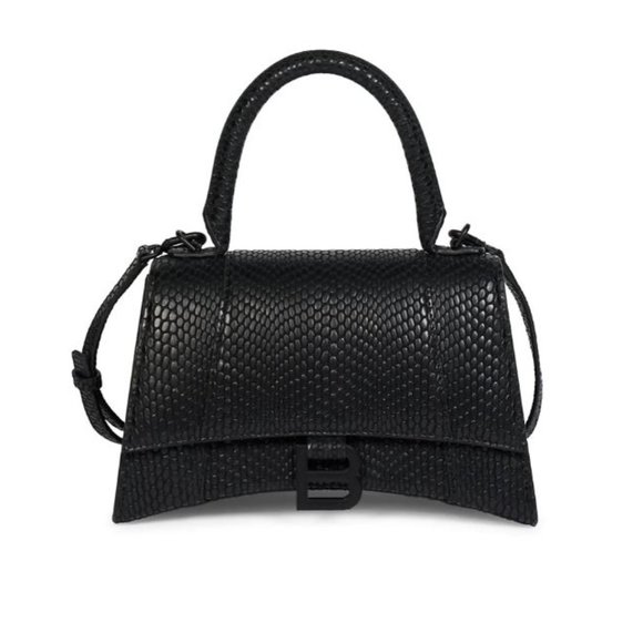 Balenciaga Small Hourglass Viper-Embossed Leather Top Handle Crossbody Bag Black - Picture 1 of 14